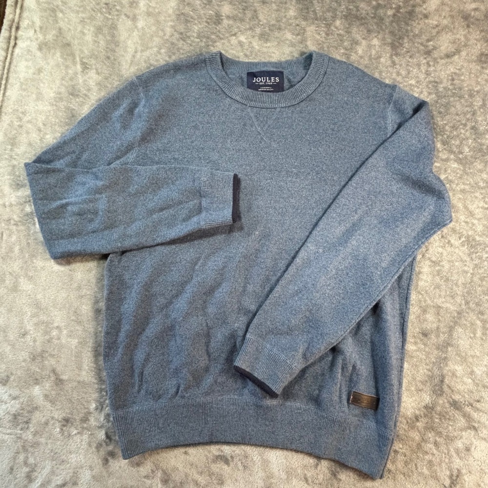 Joules Men Blue Marl Crew neck Knit Pullover Sweater L Logo Patch finest yards